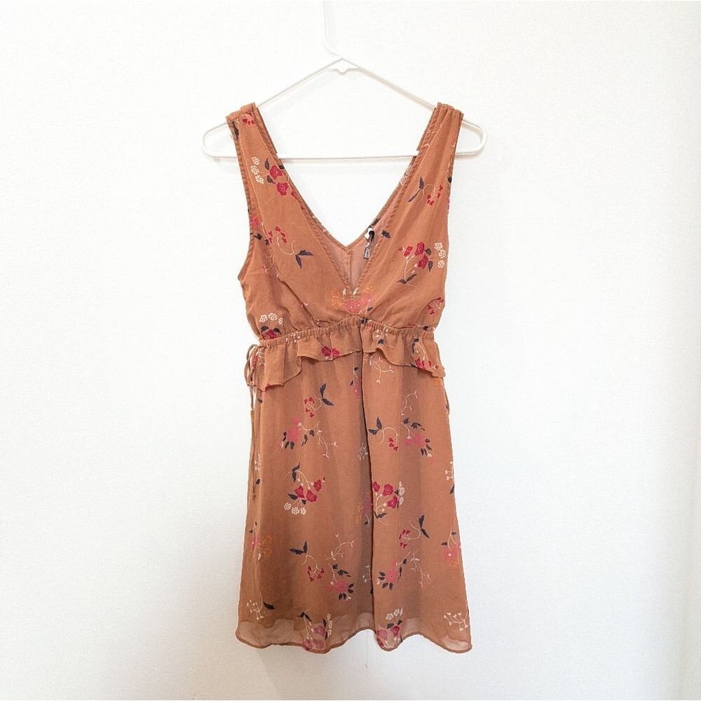 LUSH Floral Sleeveless Side Rust Orange Dress, Womens Small